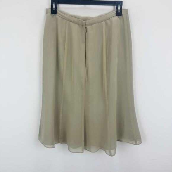 Vintage Talbots Petite Silk Skirt A Line Gaudet Chiffon Khaki Knee Length US 8 - Picture 6 of 9